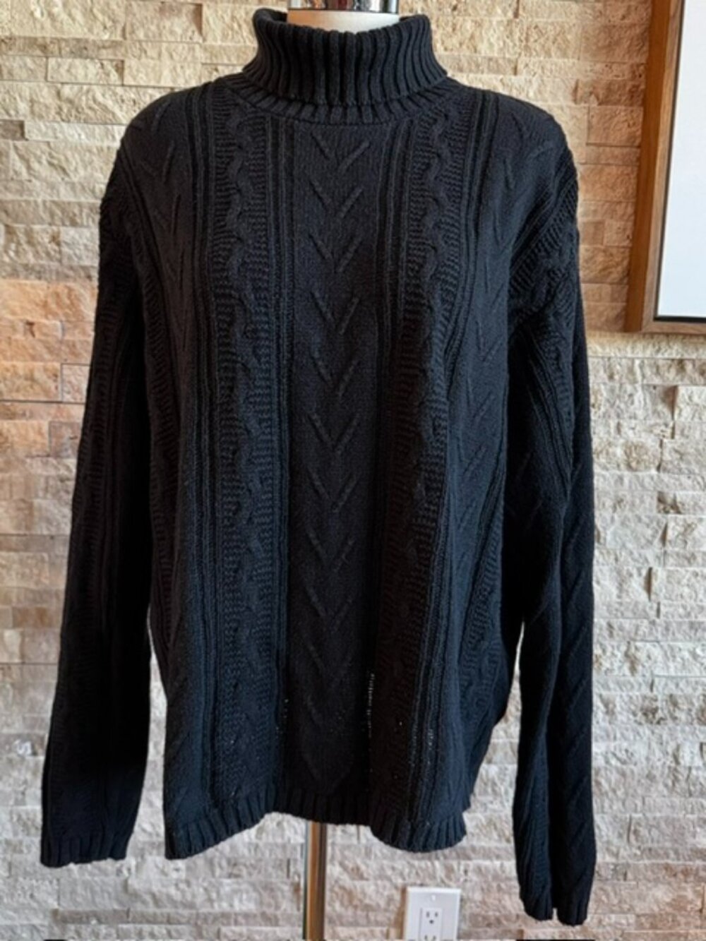 Eddie Bauer Black Cable Turtleneck Sweater Large